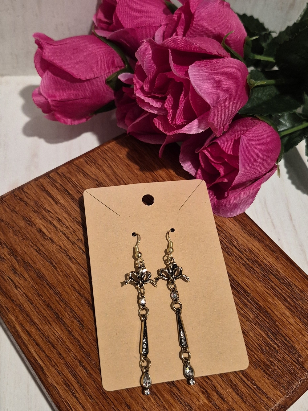 Gold Floral Drop Earrings with Crystals - Women Jewelry Earrings